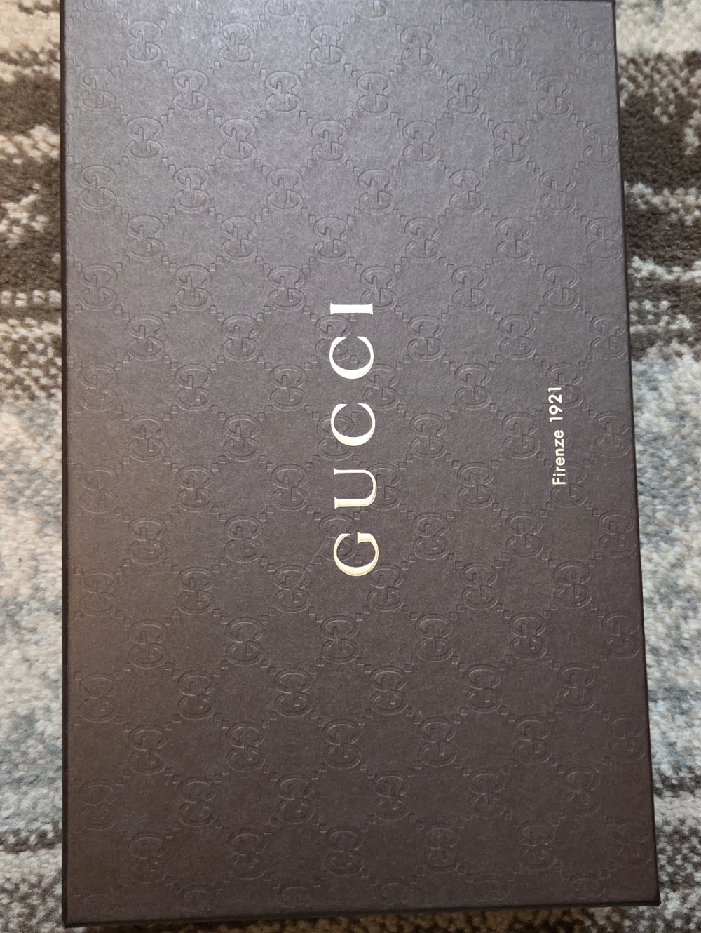 Gucci Brown Gift Box With Brown Gold Gucci logo Ribbon